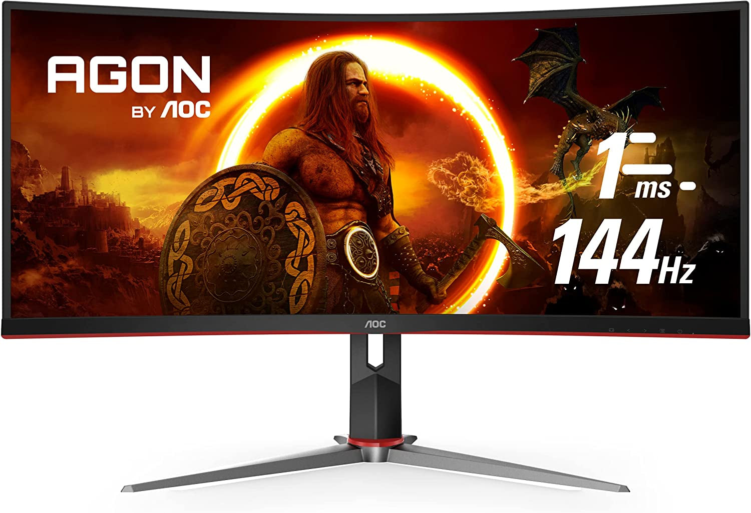 CU34G2X 34" Curved Frameless Immersive Gaming Monitor, Ultrawide QHD 3440X1440, VA Panel, 1Ms 144Hz Adaptive-Sync, Height Adjustable, 3-Yr Zero Dead Pixels